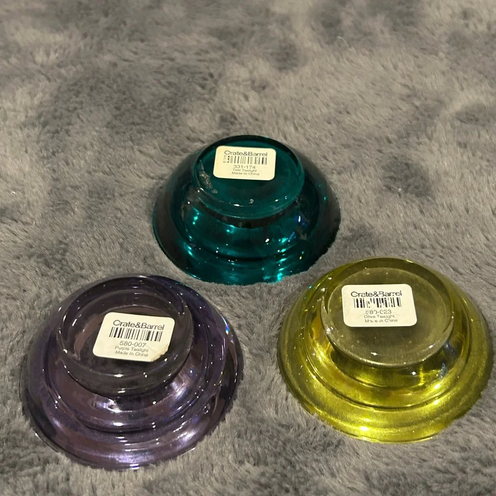 Crate&Barrel Set of Three Colorful Glass Candle Holders